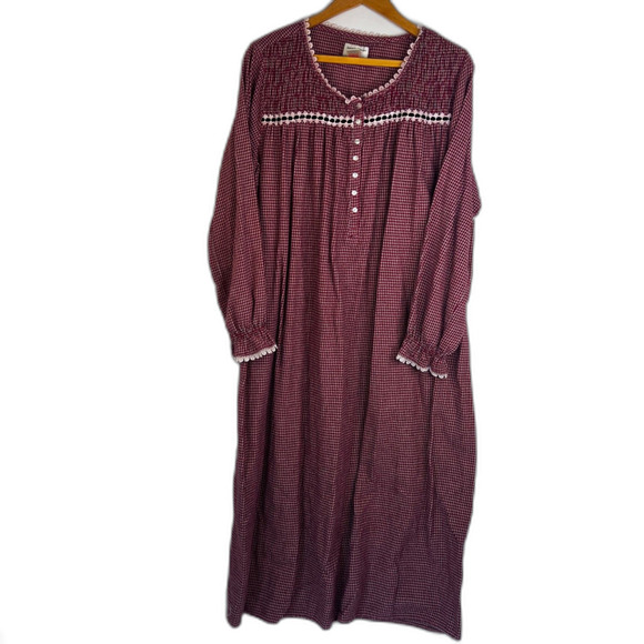 Amanda Stewart Intimates Red Plaid Cotton Cottage Core Flannel Nightgown Large - Picture 1 of 9